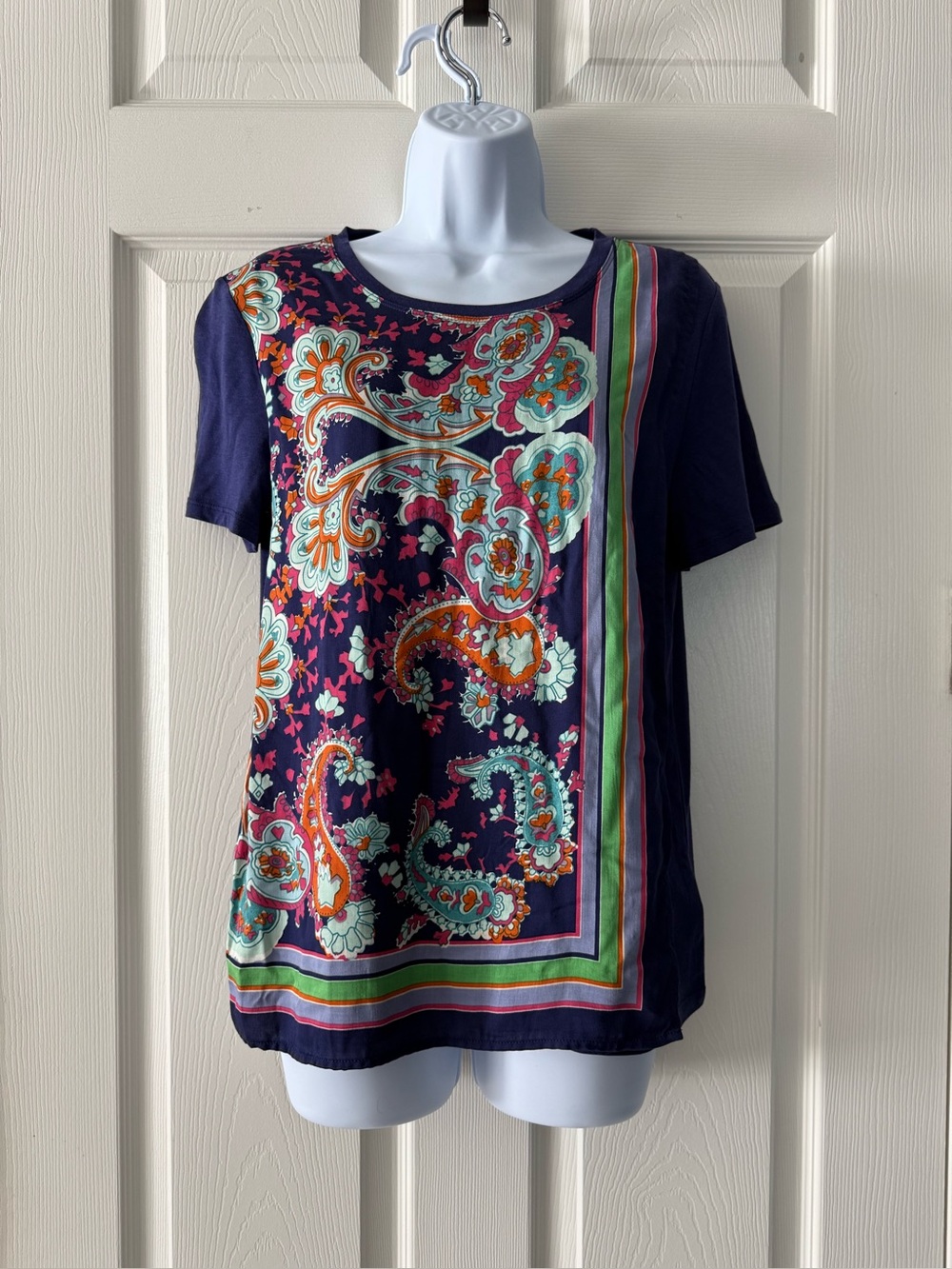 Anthropologie Maeve Paisley Bandana Scarf Tee Blue XS